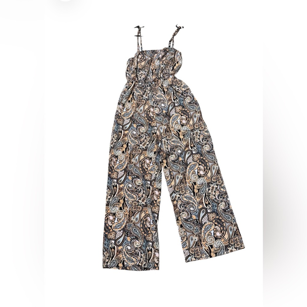 Paisley Print Wide Leg Jumpsuit Size M Boho Spaghetti Strap Palazzo Romper
